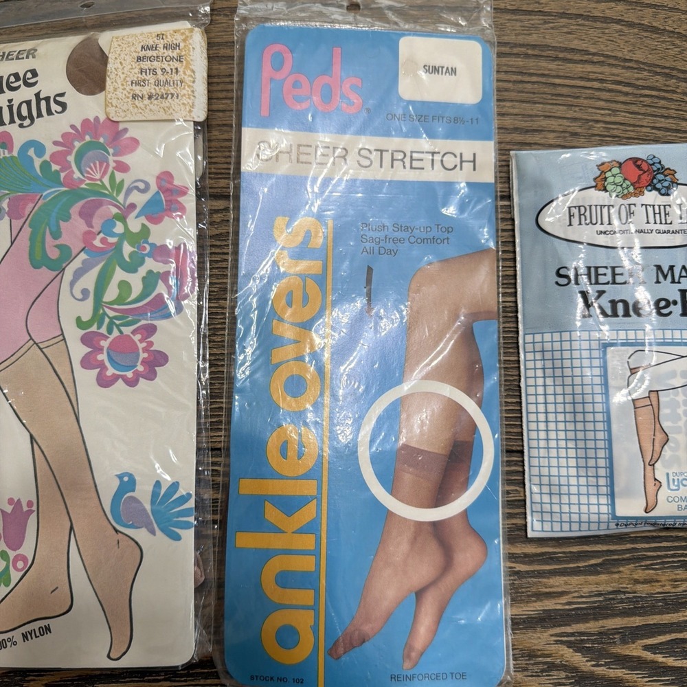 Vintage Pantyhose Stocking Knee Highs + Ankle Lot of 3 Packs Nylon Dead Stock - Picture 3 of 4